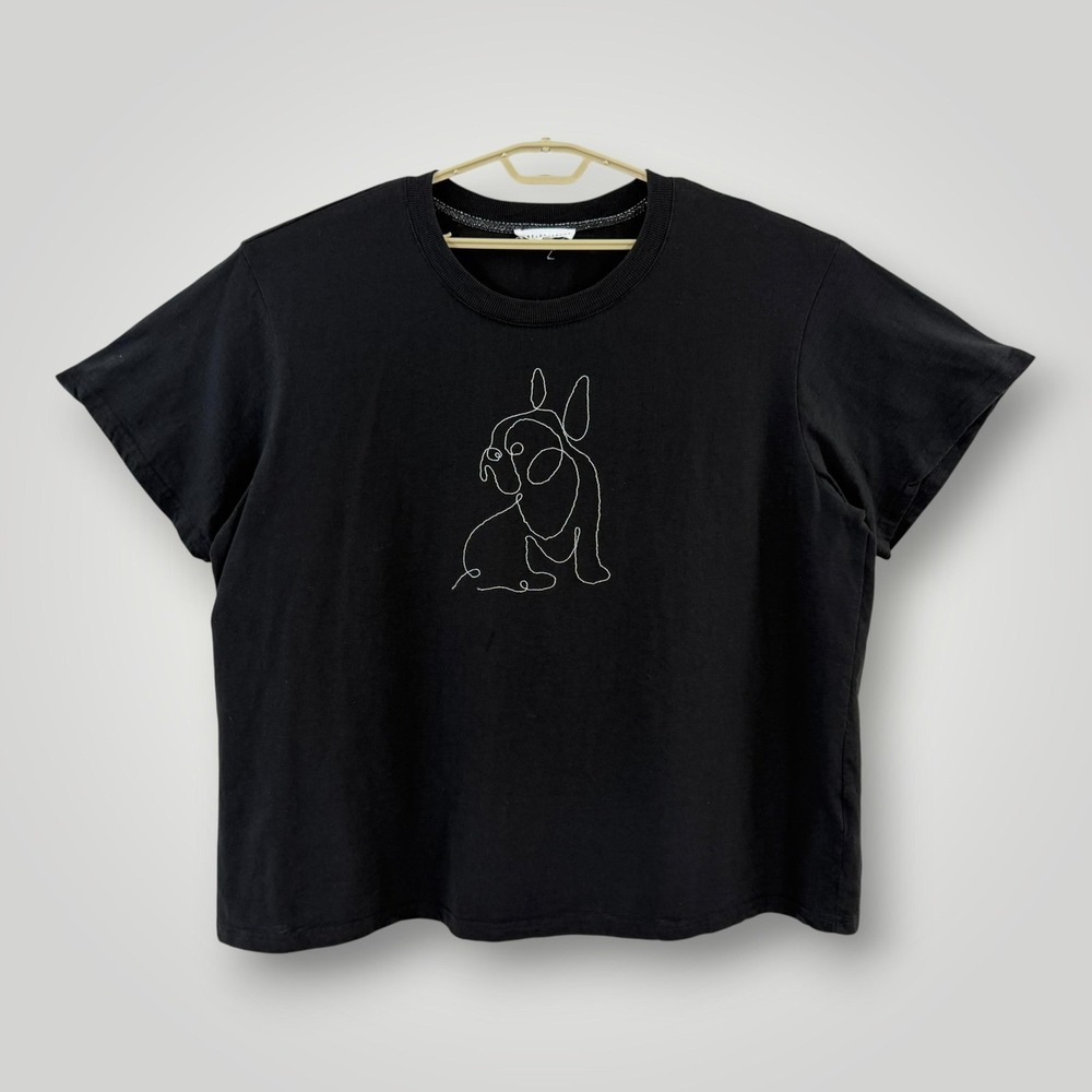 Jane + Delancey Womens 3X Black Embroidered Dog Graphic‎ Tee Plus Size